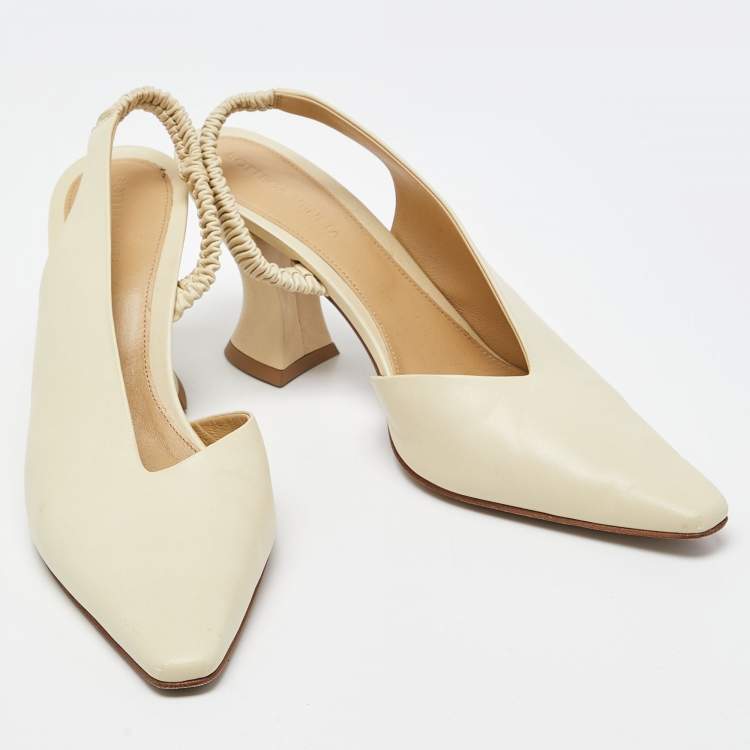 Pre Owned Bottega Veneta Beige Leather Slingback D'orsay Pumps Size 38