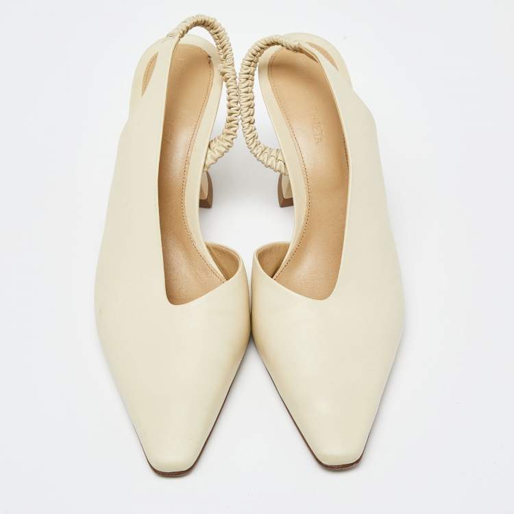 Pre Owned Bottega Veneta Beige Leather Slingback D'orsay Pumps Size 38