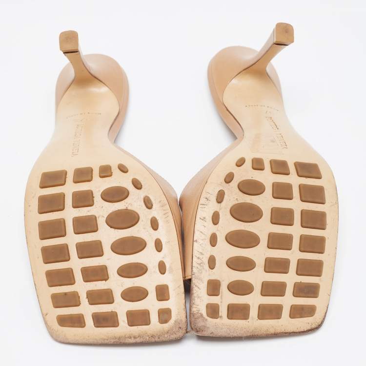 Pre Owned Bottega Veneta Brown Leather Stretch Slide Sandals Size 37.5
