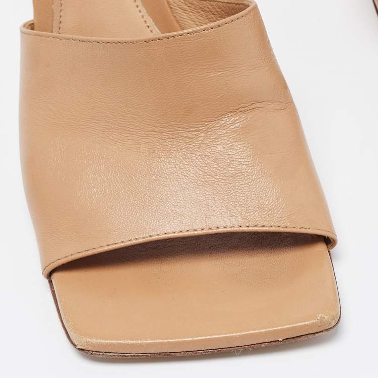 Pre Owned Bottega Veneta Brown Leather Stretch Slide Sandals Size 37.5