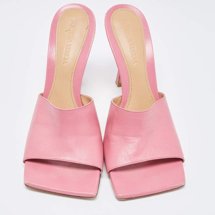 Pre Owned Bottega Veneta Pink Leather Stretch Slide Sandals Size 37