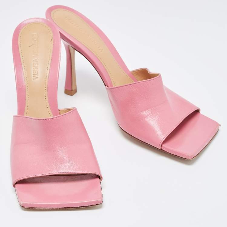 Pre Owned Bottega Veneta Pink Leather Stretch Slide Sandals Size 37