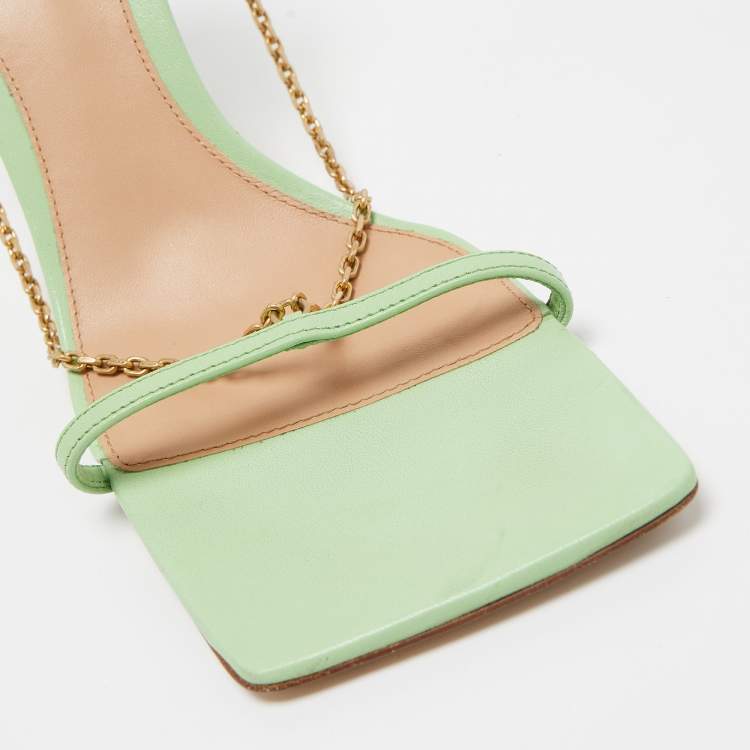 Pre Owned Bottega Veneta Green Leather Stretch Chain Sandals Size 37