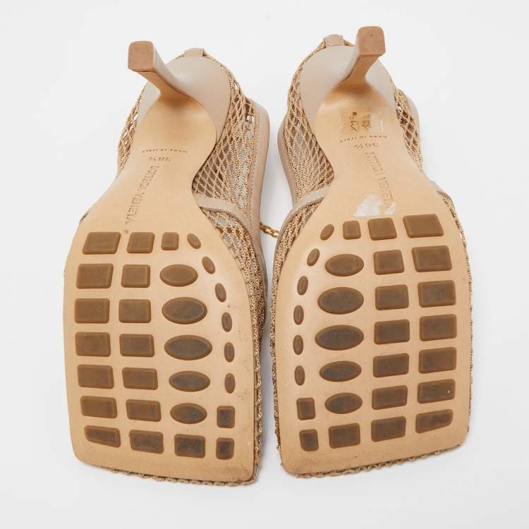 Pre Owned Bottega Veneta Beige Mesh and Leather Stretch Pumps Size 36.5