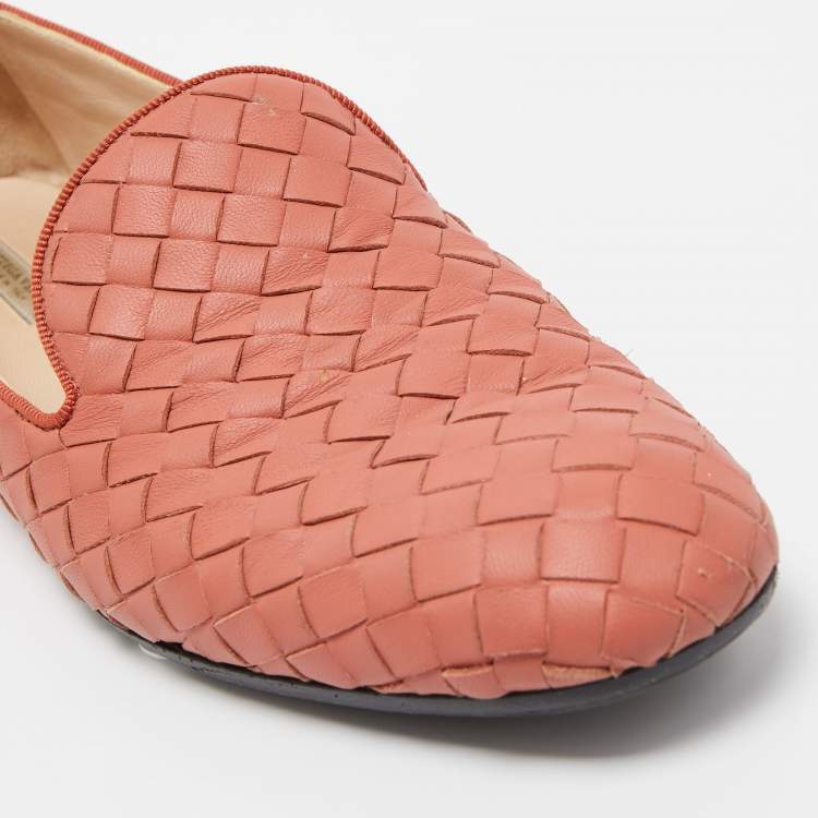 Pre Owned Bottega Veneta Pink Intrecciato Leather Smoking Slippers Size 36.5 