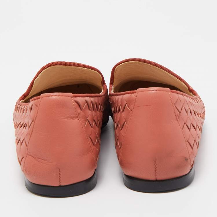 Pre Owned Bottega Veneta Pink Intrecciato Leather Smoking Slippers Size 36.5 