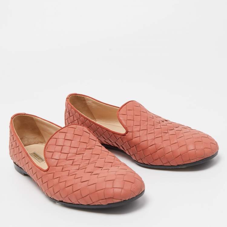 Pre Owned Bottega Veneta Pink Intrecciato Leather Smoking Slippers Size 36.5 