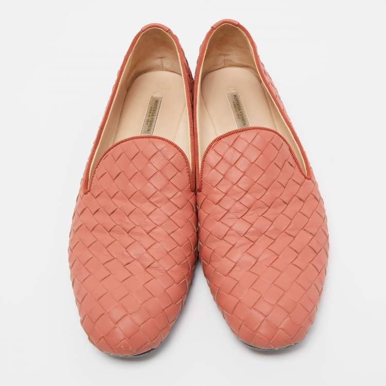 Pre Owned Bottega Veneta Pink Intrecciato Leather Smoking Slippers Size 36.5 