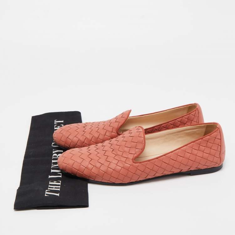 Pre Owned Bottega Veneta Pink Intrecciato Leather Smoking Slippers Size 36.5 