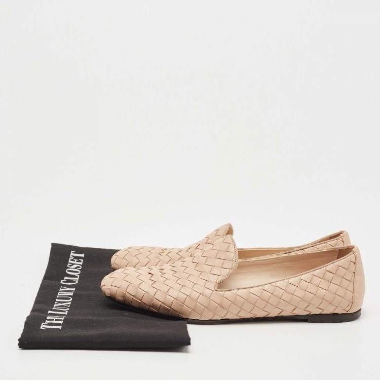 Pre Owned Bottega Veneta Light Pink Intrecciato Leather Smoking Slippers Size 36.5