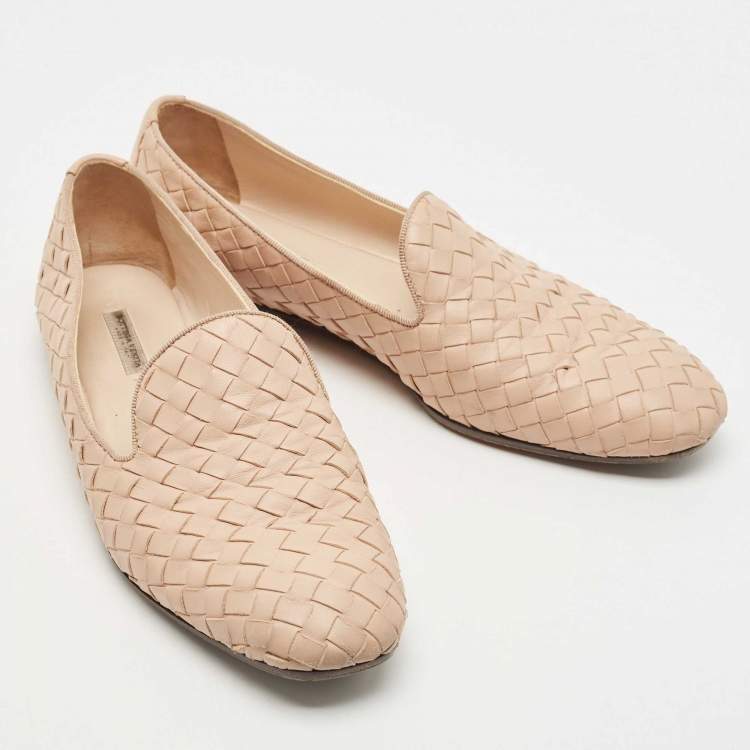Pre Owned Bottega Veneta Light Pink Intrecciato Leather Smoking Slippers Size 36.5