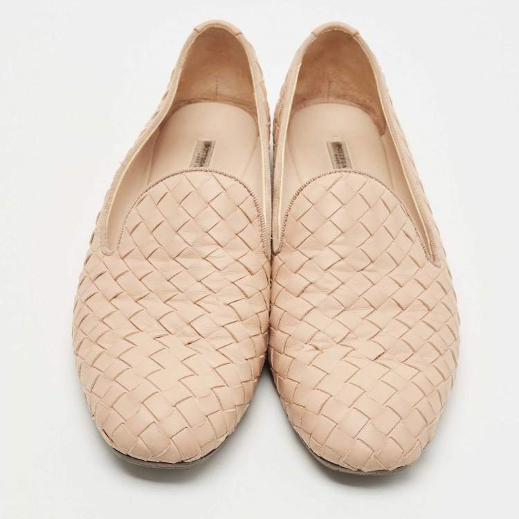 Pre Owned Bottega Veneta Light Pink Intrecciato Leather Smoking Slippers Size 36.5