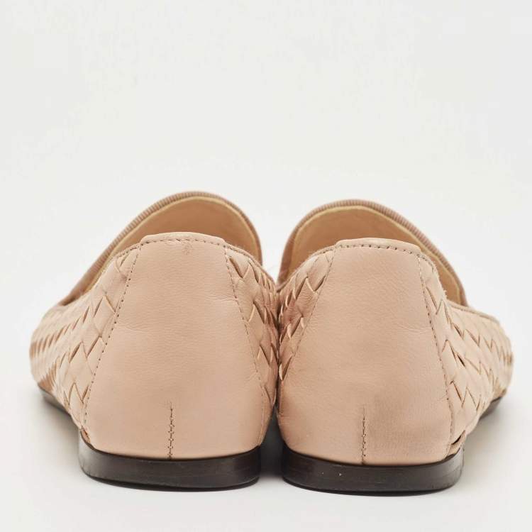 Pre Owned Bottega Veneta Light Pink Intrecciato Leather Smoking Slippers Size 36.5