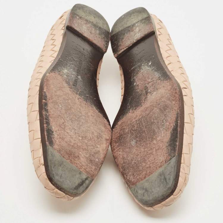 Pre Owned Bottega Veneta Light Pink Intrecciato Leather Smoking Slippers Size 36.5