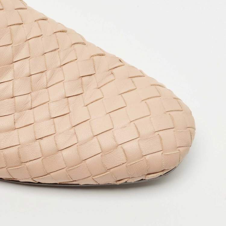 Pre Owned Bottega Veneta Light Pink Intrecciato Leather Smoking Slippers Size 36.5