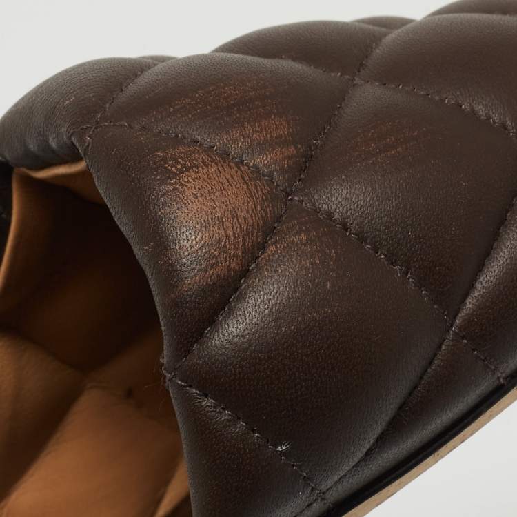 Pre Owned Bottega Veneta Brown Quilted Leather Lido Flat Slides Size 38