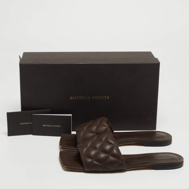 Pre Owned Bottega Veneta Brown Quilted Leather Lido Flat Slides Size 38