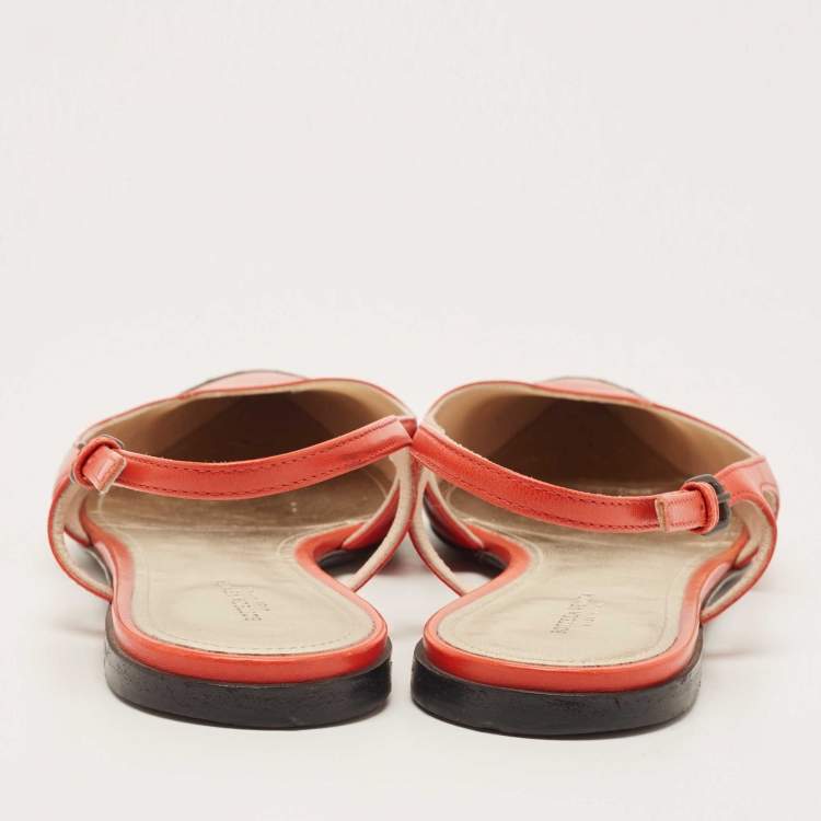 Pre Owned Bottega Veneta Orange/Metallic Leather Slingback Flats Size 40