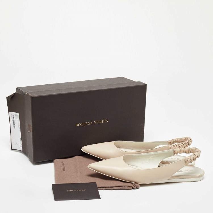 Pre Owned Bottega Veneta Beige Leather Slingback Flats Size 41