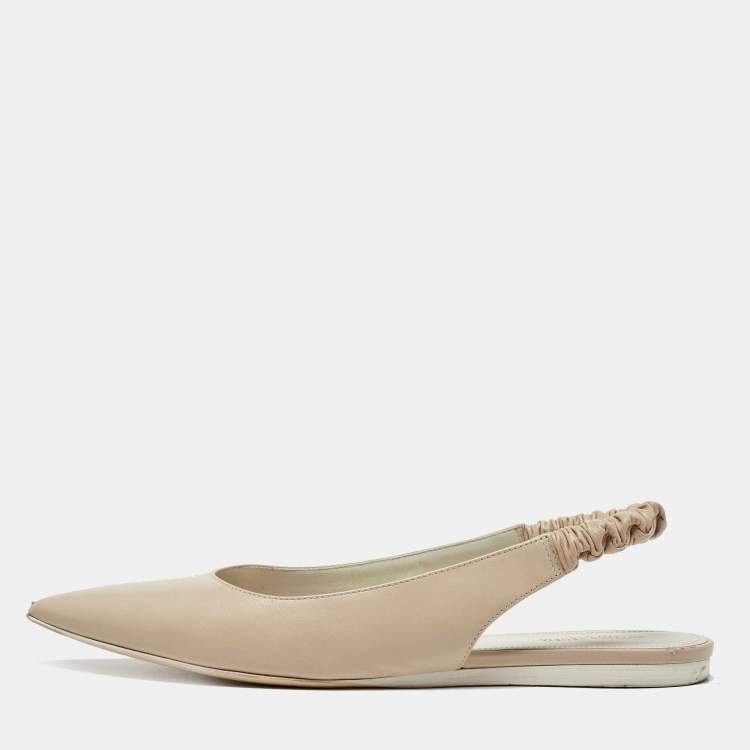 Pre Owned Bottega Veneta Beige Leather Slingback Flats Size 41