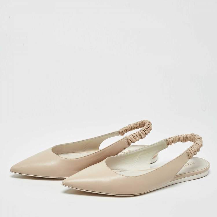 Pre Owned Bottega Veneta Beige Leather Slingback Flats Size 41