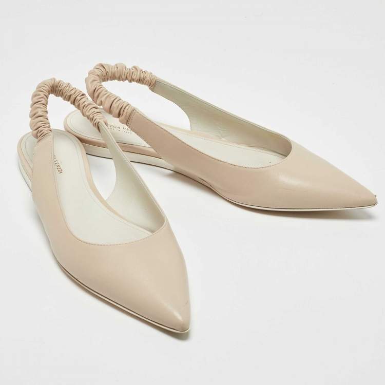 Pre Owned Bottega Veneta Beige Leather Slingback Flats Size 41