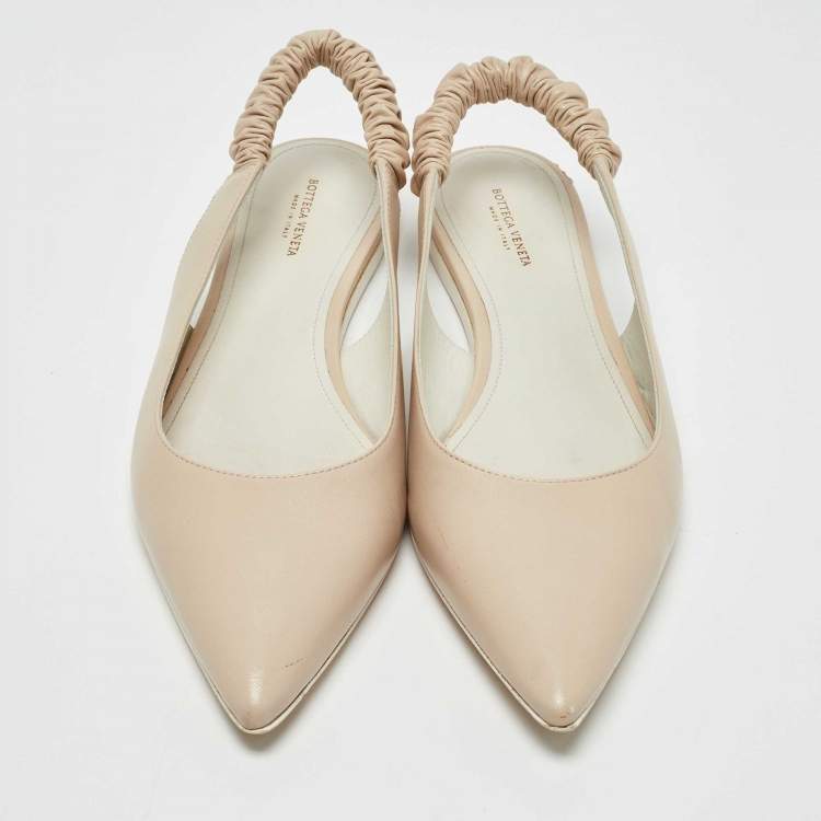 Pre Owned Bottega Veneta Beige Leather Slingback Flats Size 41