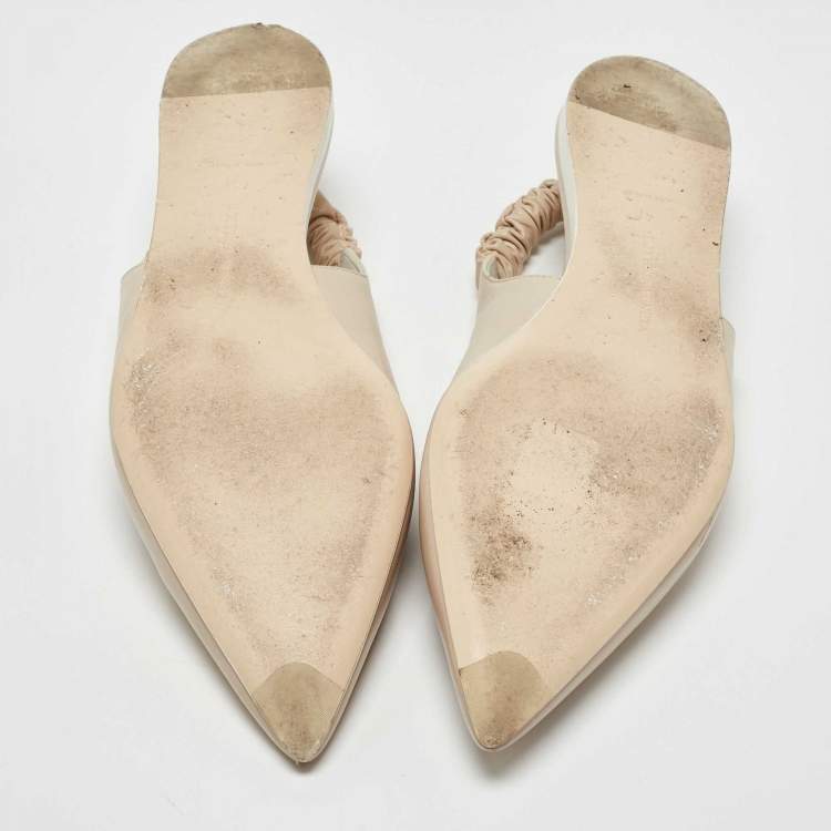 Pre Owned Bottega Veneta Beige Leather Slingback Flats Size 41