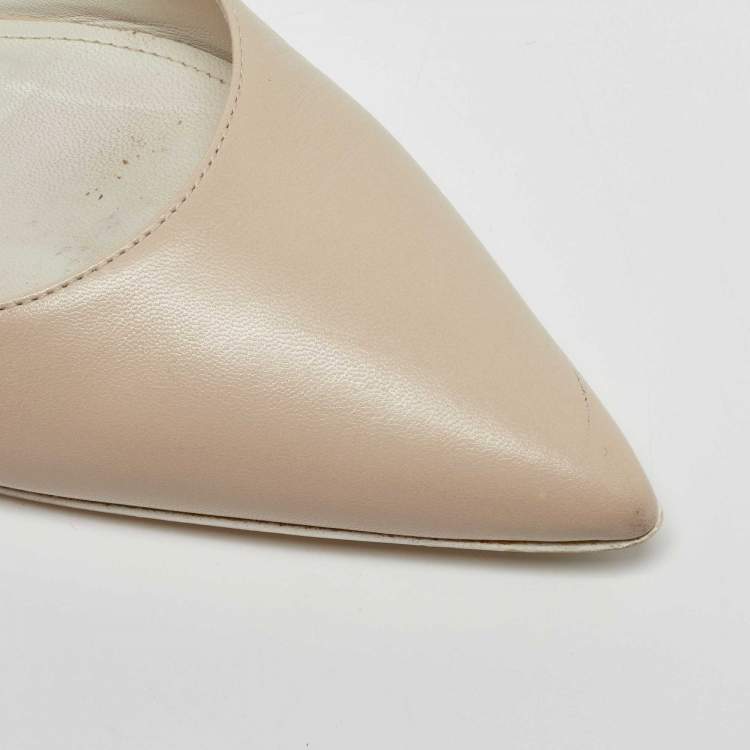 Pre Owned Bottega Veneta Beige Leather Slingback Flats Size 41