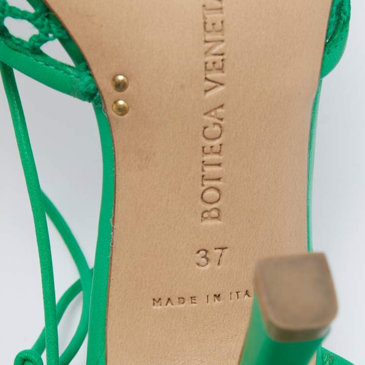 Pre Owned Bottega Veneta Green Mesh and Leather Stretch Ankle Wrap Pumps Size 37