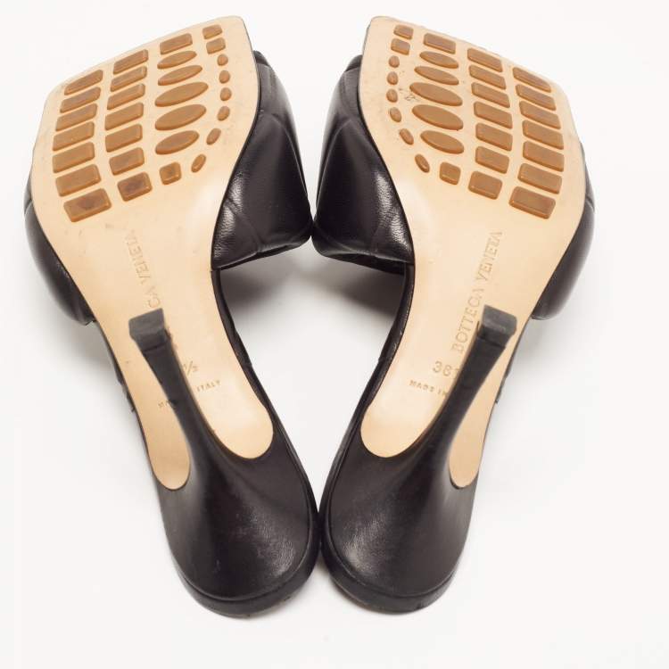 Pre Owned Bottega Veneta Black Leather Lido Slide Sandals Size 38.5