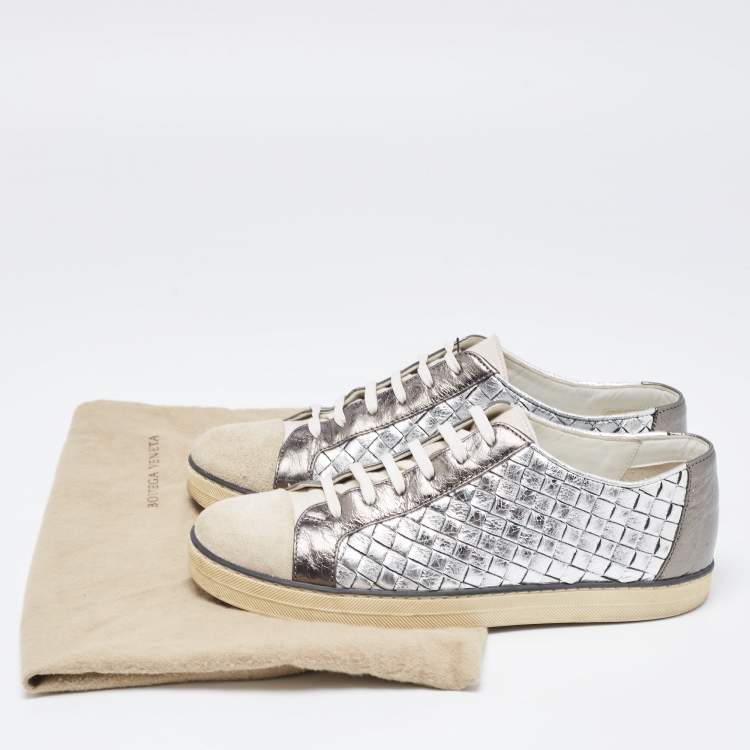 Pre Owned Bottega Veneta Tricolor Suede And Intrecciato Leather Low Top Sneakers Size 37.5