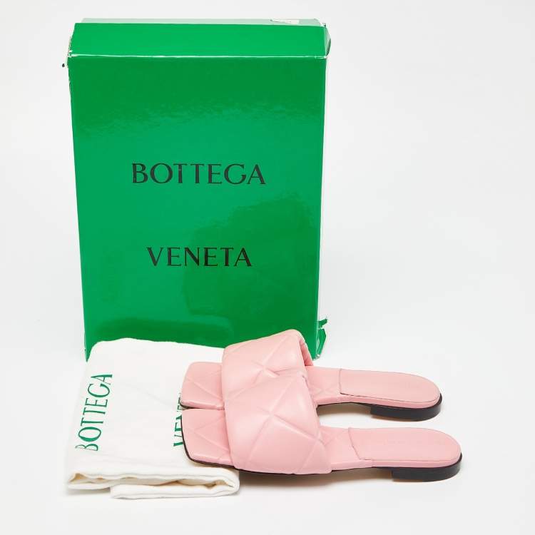 Pre Owned Bottega Veneta Pink Quilted Leather Lido Flat Slides Size 36