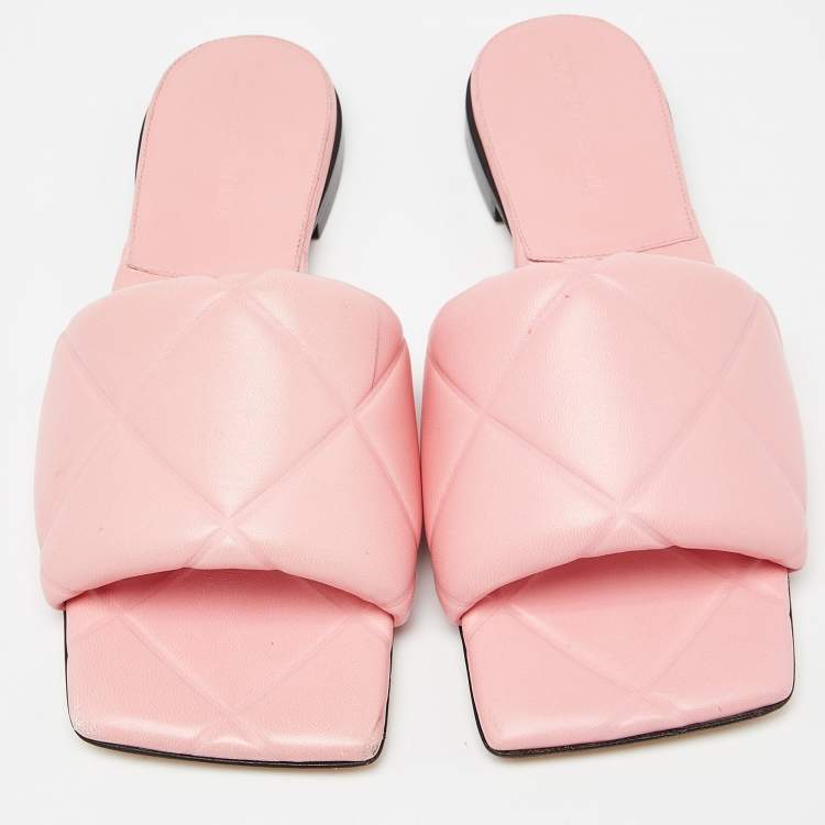 Pre Owned Bottega Veneta Pink Quilted Leather Lido Flat Slides Size 36