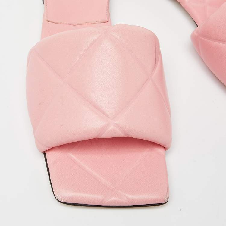Pre Owned Bottega Veneta Pink Quilted Leather Lido Flat Slides Size 36
