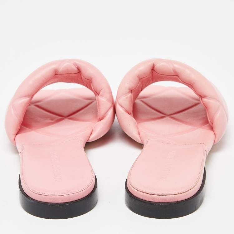 Pre Owned Bottega Veneta Pink Quilted Leather Lido Flat Slides Size 36