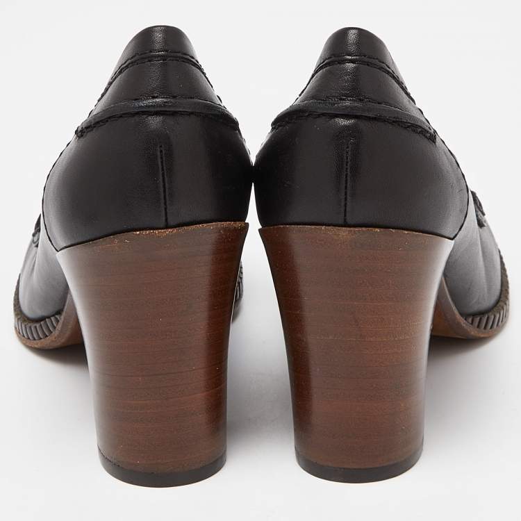 Pre Owned Bottega Veneta Black Leather Loafer Pumps Size 35.5