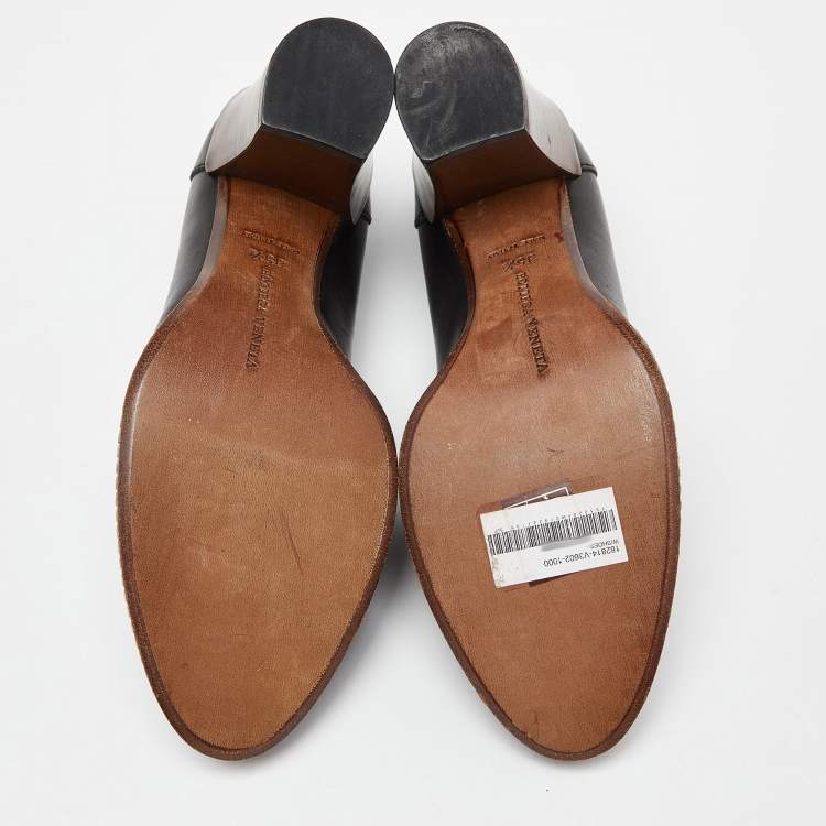 Pre Owned Bottega Veneta Black Leather Loafer Pumps Size 35.5