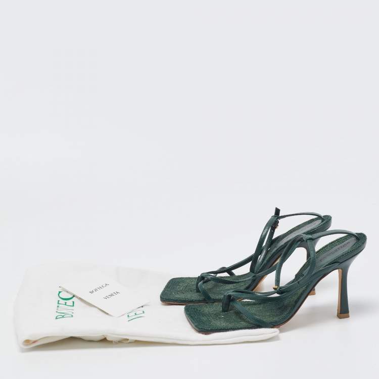 Pre Owned Bottega Veneta Green Leather Stretch Ankle Strap Sandals Size 36