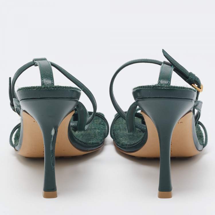 Pre Owned Bottega Veneta Green Leather Stretch Ankle Strap Sandals Size 36
