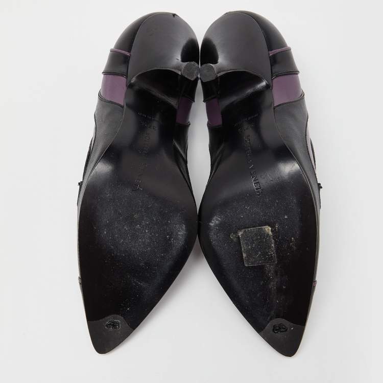 Pre Owned Bottega Veneta Black/Purple Leather Pumps Size 37.5