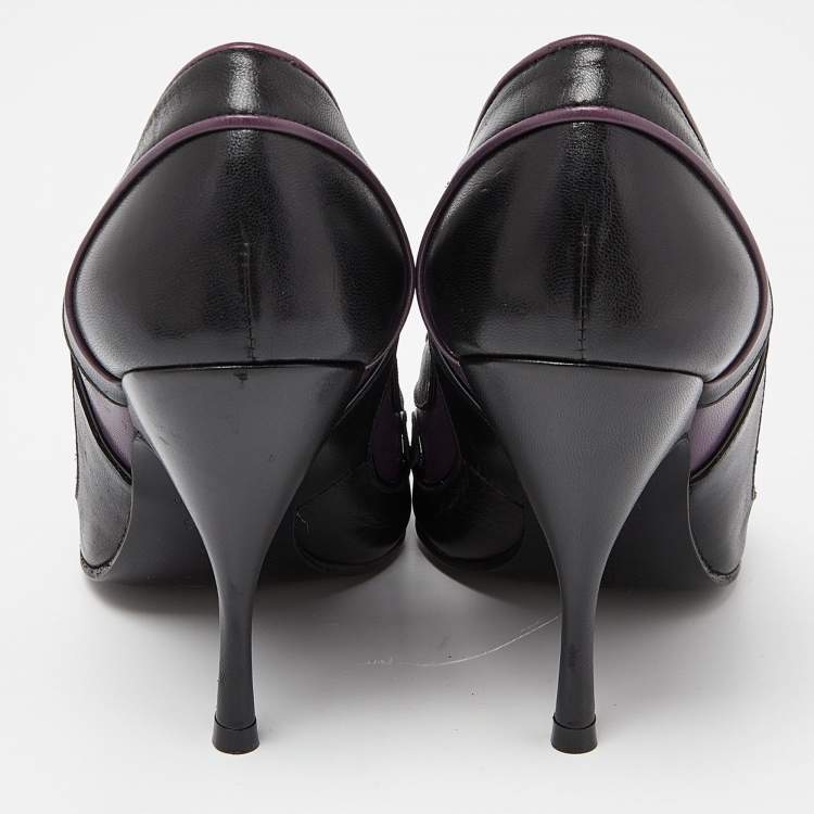 Pre Owned Bottega Veneta Black/Purple Leather Pumps Size 37.5