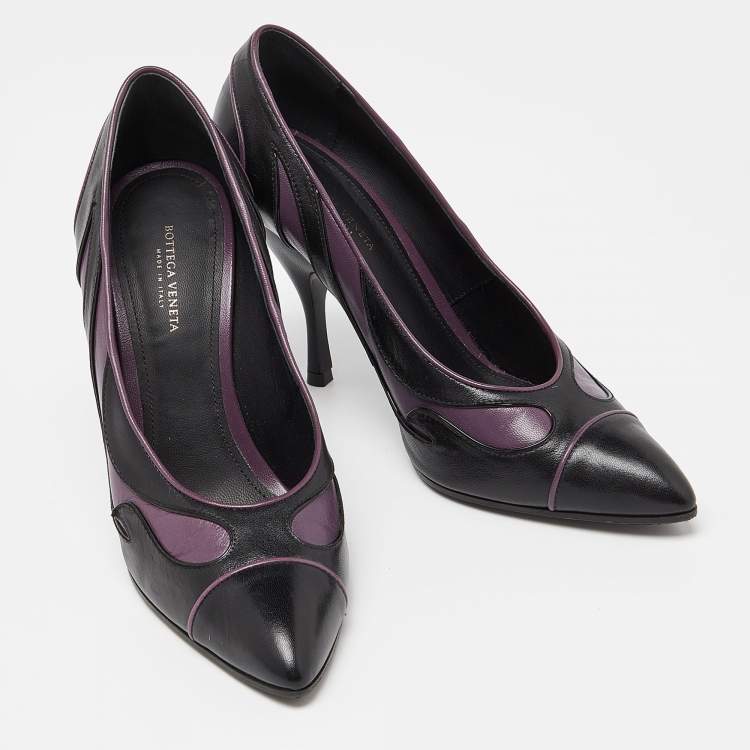 Pre Owned Bottega Veneta Black/Purple Leather Pumps Size 37.5