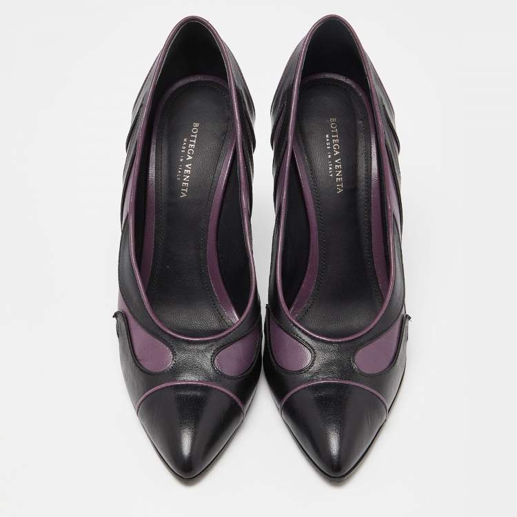 Pre Owned Bottega Veneta Black/Purple Leather Pumps Size 37.5