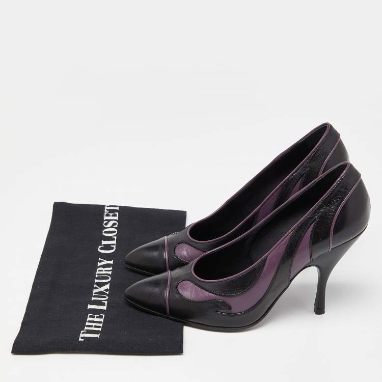 Pre Owned Bottega Veneta Black/Purple Leather Pumps Size 37.5