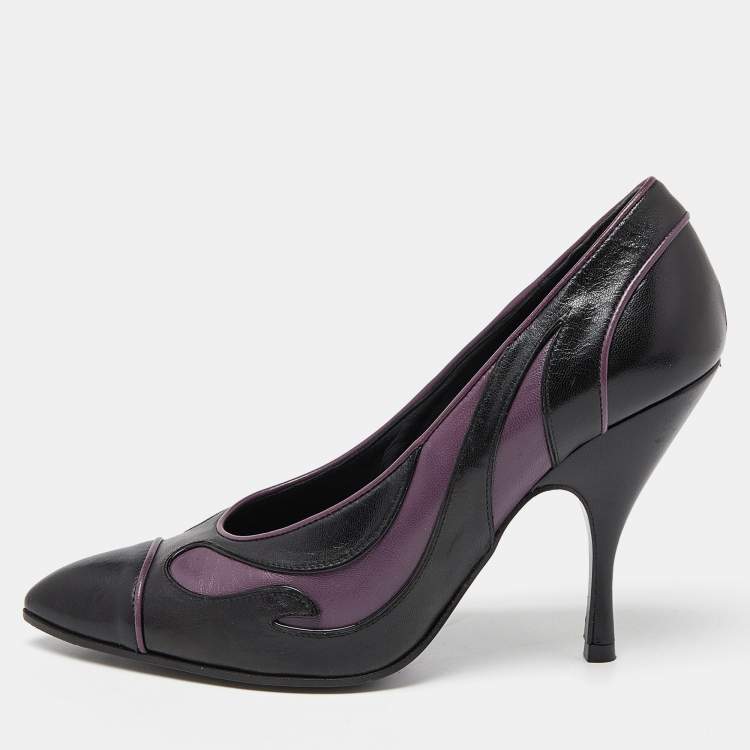 Pre Owned Bottega Veneta Black/Purple Leather Pumps Size 37.5