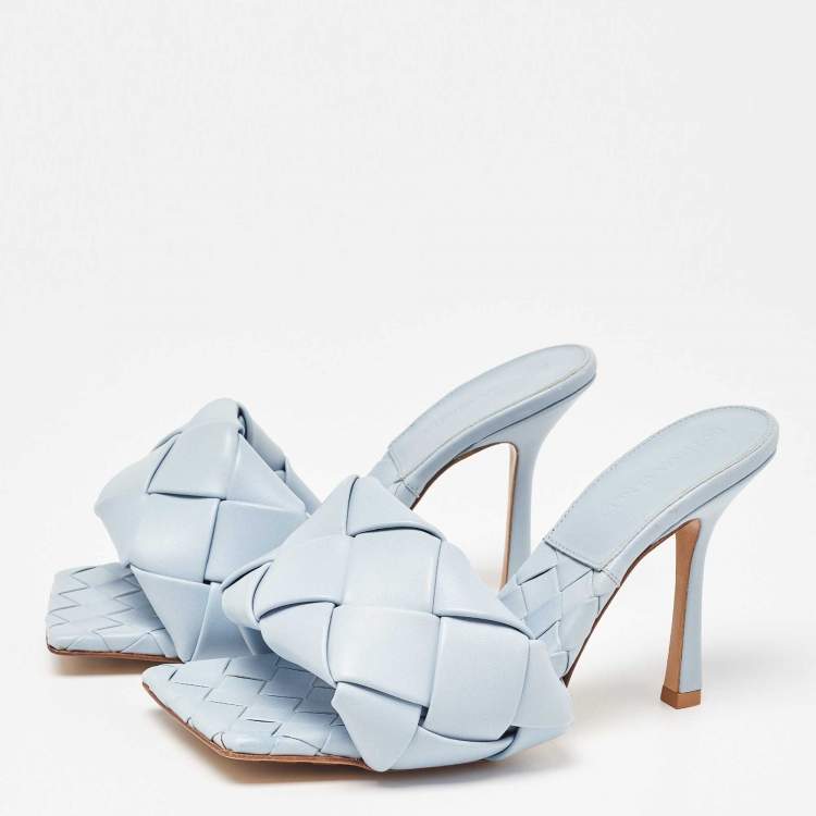 مملوكة مسبقًا Bottega Veneta Blue Intrecciato Leather Lido Slide Sandals Size 38