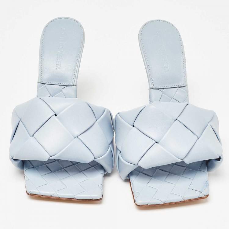 مملوكة مسبقًا Bottega Veneta Blue Intrecciato Leather Lido Slide Sandals Size 38