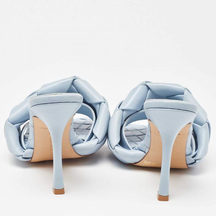 مملوكة مسبقًا Bottega Veneta Blue Intrecciato Leather Lido Slide Sandals Size 38