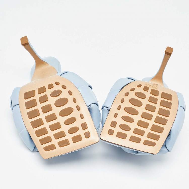 مملوكة مسبقًا Bottega Veneta Blue Intrecciato Leather Lido Slide Sandals Size 38